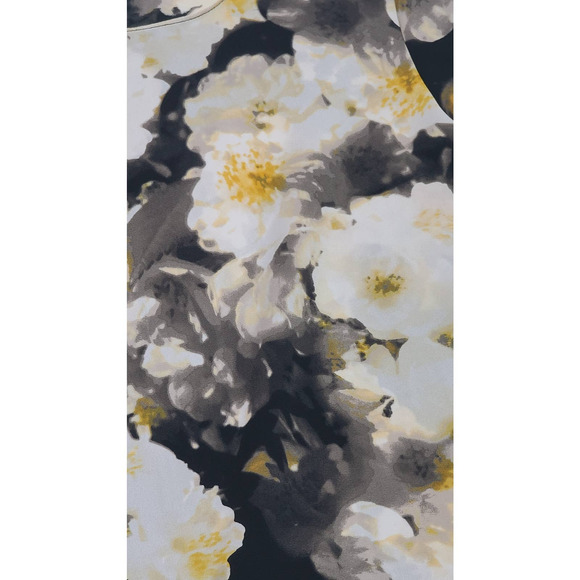 Alfani yellow black floral long sleeve ruffle blouse women's medium v hem - Picture 3 of 7